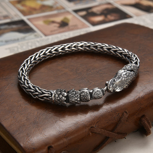 925 Sterling Silver Thick Type Woven Python Vintage Distressed Bracelet
