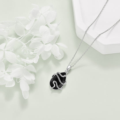 Sterling Silver Black Obsidian Tourmaline Snake Necklace