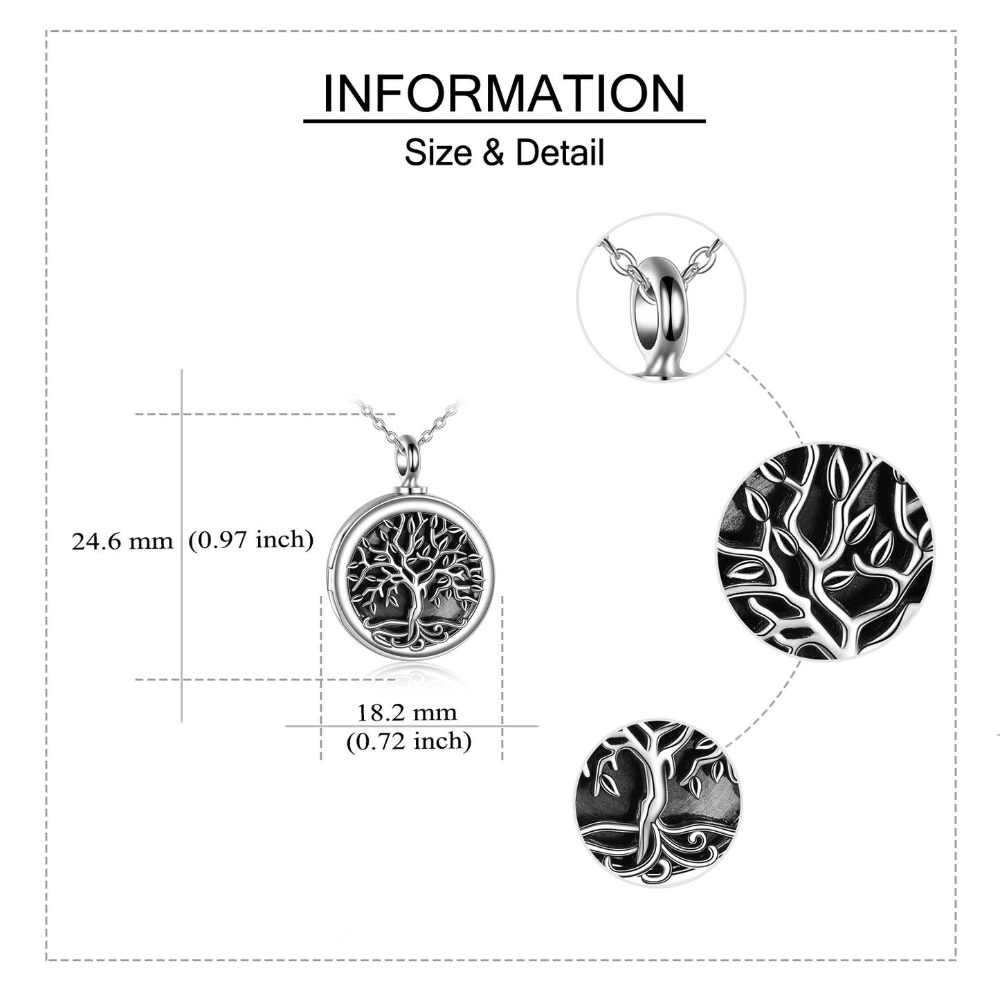 Tree of Life Photo Locket Urn Cremation Necklace Sterling Silver Retro Silver