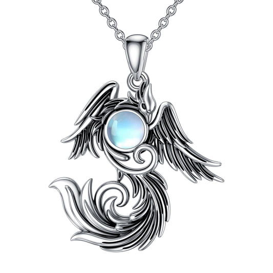 925 Sterling Silver Moonstone Phoenix Necklace