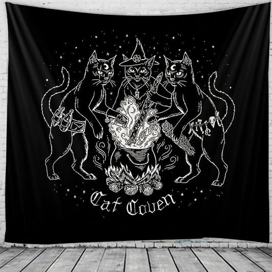 Cat Cauldron Decoration Tapestry Background Cloth Valance
