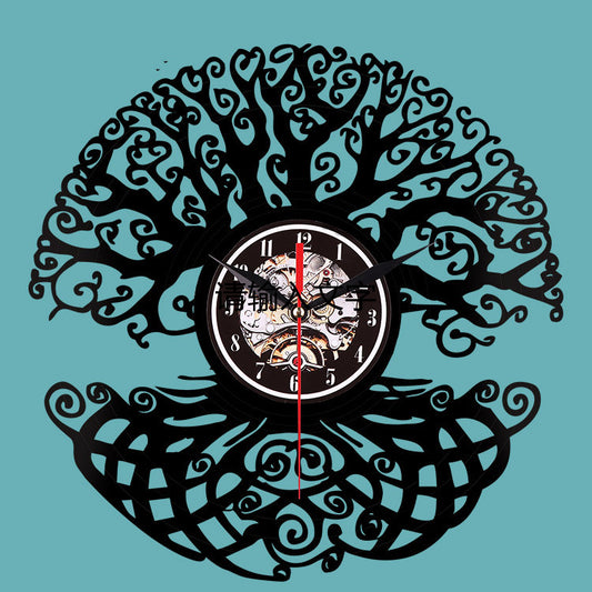 Forest Trees Vinyl Records Wall Clock Plants