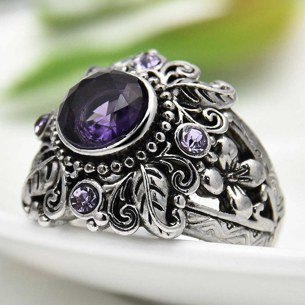 925 Silver Carved Amethyst Ring