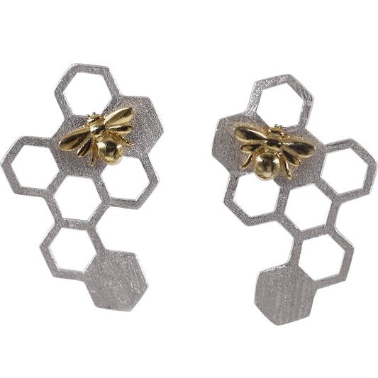 Sterling Silver S295 Honeycomb Stud Earrings