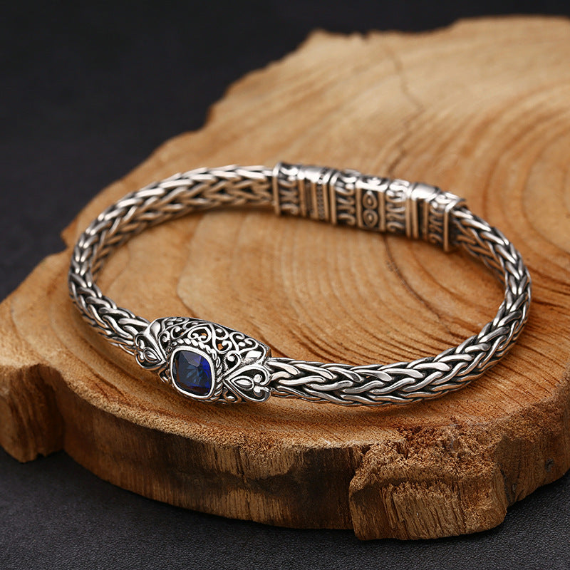 925 Sterling Silver Hand-woven Blue Zircon Bracelet