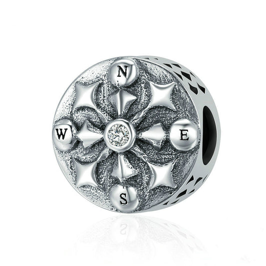 S925 Sterling Silver Compass Charm