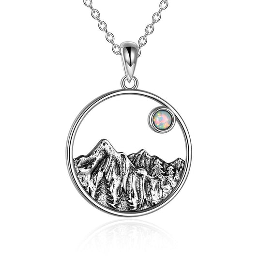 925 Sterling Silver Mountain Necklace with Created Opal
