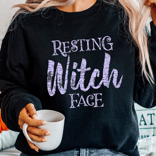 Black Rest Witch Face Pattern Pullover