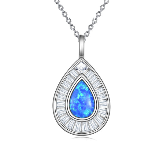 Sterling Silver Blue Opal Teardrop Necklace