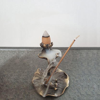 Incense Stick and Backflow Burner Lotus Leaf Frog Set