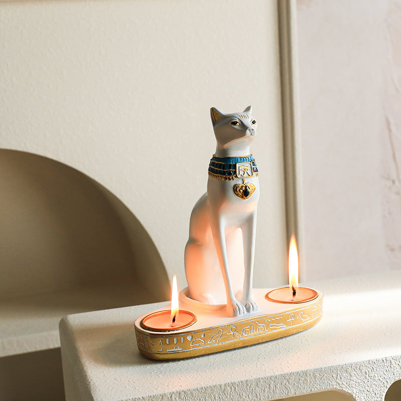 Egyptian Cat Candlestick Sculpture