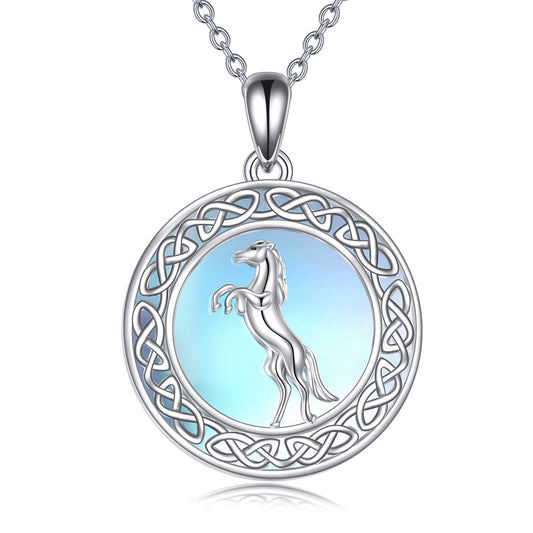 Sterling Silver 925 Moonstone Horse Necklace Irish Celtic
