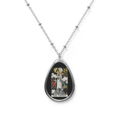 The Tower Tarot Oval Necklace