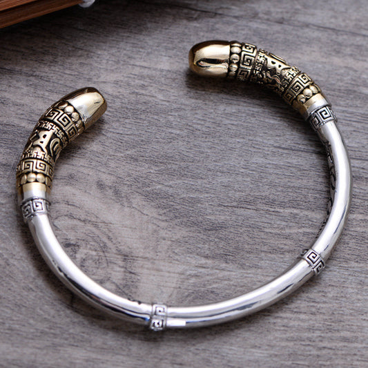 925 Sterling Silver Bracelet Vintage Thai King Ruyi Golden Wand Men's Bracelet