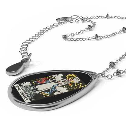 The Tower Tarot Oval Necklace