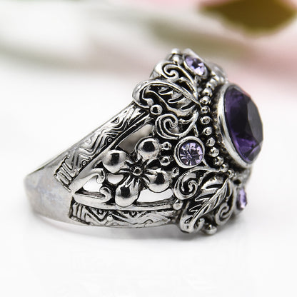 925 Silver Carved Amethyst Ring