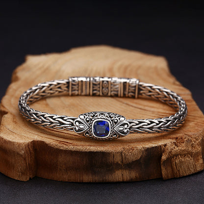 925 Sterling Silver Hand-woven Blue Zircon Bracelet