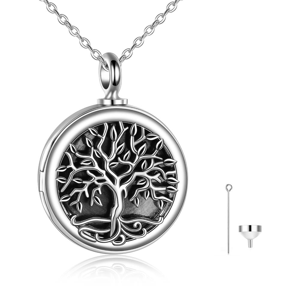 Tree of Life Photo Locket Urn Cremation Necklace Sterling Silver Retro Silver