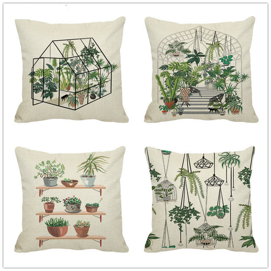 Nordic Style Linen Pillowcase Potted Green Plants