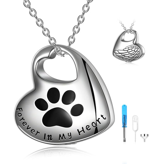 Sterling Silver Pet Paw Urn Necklace for Ashes