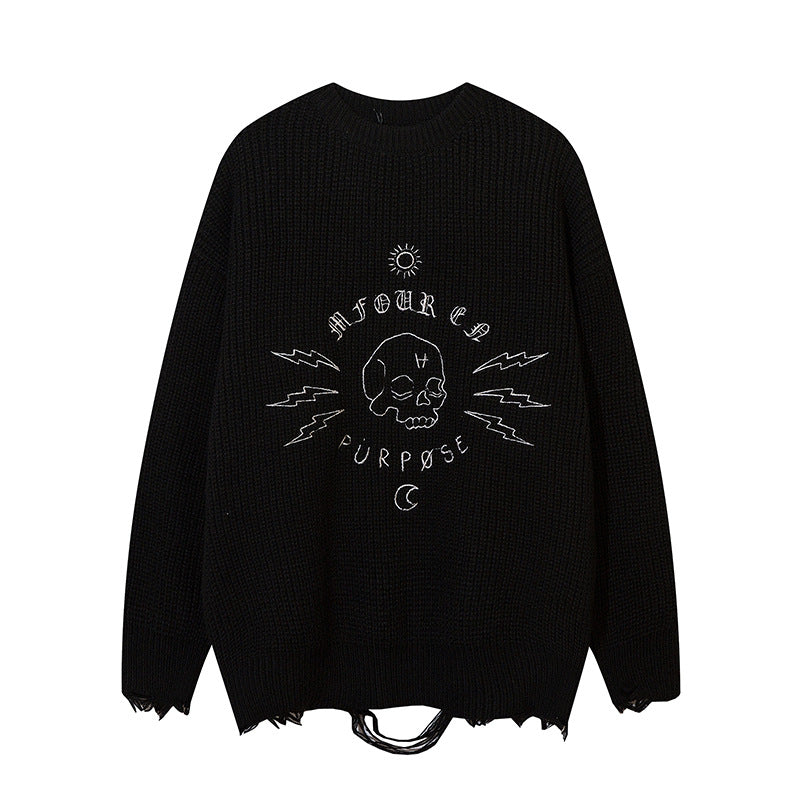 Distressed Punk Skull Sweater