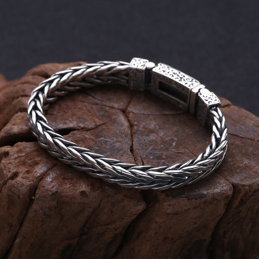 925 Sterling Silver Jewelry Men's Braided Rattan Bracelet