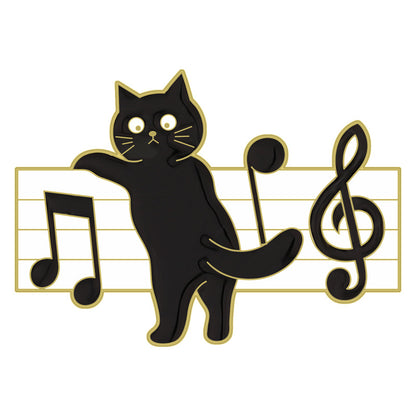 Cute Black Cat Piano Notes Alloy Brooch