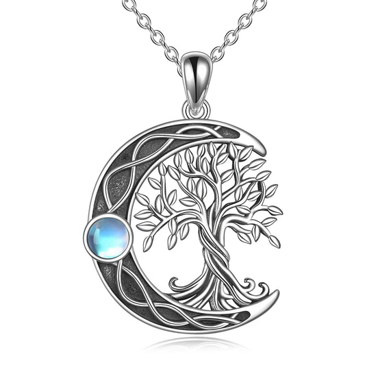 Moonstone Tree of Life Necklace in 925 Sterling Silver