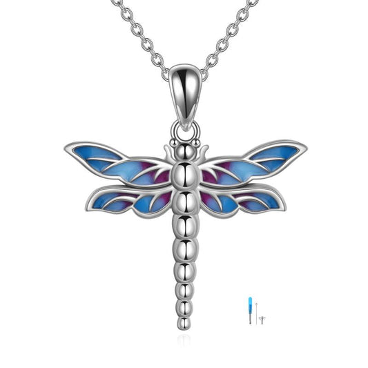 Sterling Silver Dragonfly Urn for Ashes Opal Dragonfly Cremation Necklace Jewelry