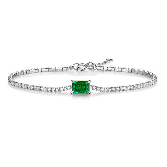 New S925 Sterling Silver Fine Inlaid Emerald