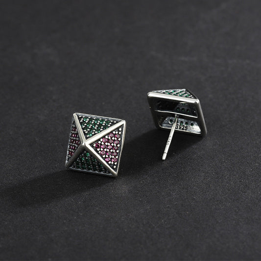 925 Sterling Silver Pyramid Studded With Colorful Zirconium Studs
