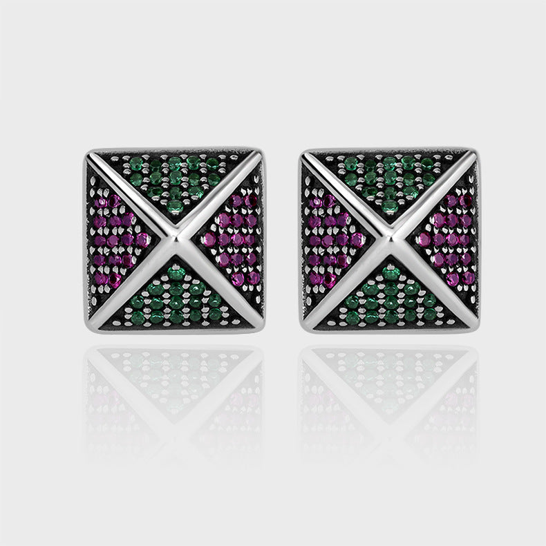 925 Sterling Silver Pyramid Studded With Colorful Zirconium Studs