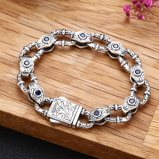 925 Sterling Silver Embossed Pattern Bracelet For Men