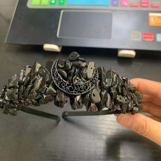 Black Crystal Witch Crown Headband Obsidian