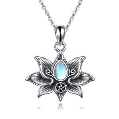 Sterling Silver Moonstone Lotus Flower Necklace