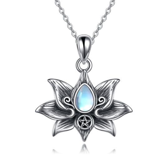 Sterling Silver Moonstone Lotus Flower Necklace